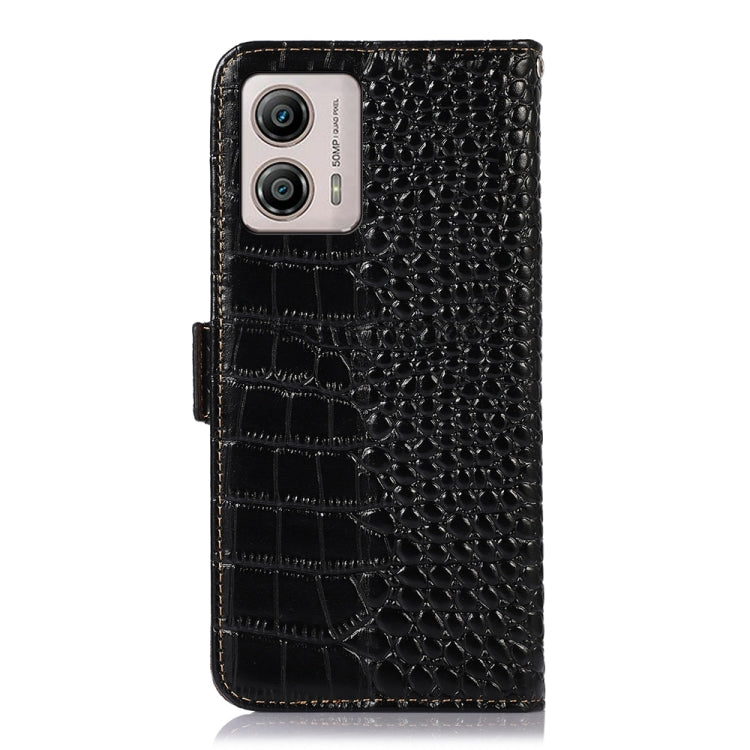 For Motorola Moto G53 5G Crocodile Top Layer Cowhide RFID Leather Phone Case(Black) - Motorola Cases by PMC TechLife | Online Shopping South Africa | PMC TechLife | Buy Now Pay Later Mobicred