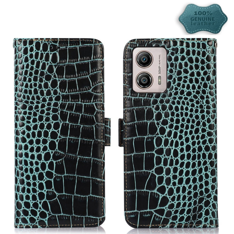 For Motorola Moto G53 5G Crocodile Top Layer Cowhide RFID Leather Phone Case(Green) - Motorola Cases by PMC TechLife | Online Shopping South Africa | PMC TechLife | Buy Now Pay Later Mobicred