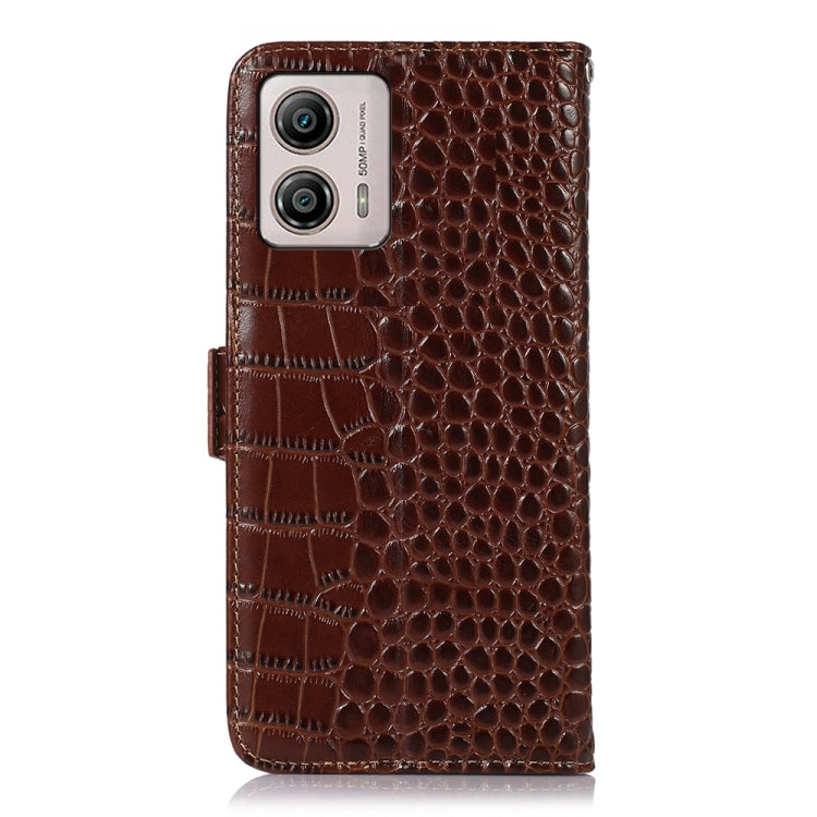 For Motorola Moto G53 5G Crocodile Top Layer Cowhide RFID Leather Phone Case(Brown) - Motorola Cases by PMC TechLife | Online Shopping South Africa | PMC TechLife | Buy Now Pay Later Mobicred