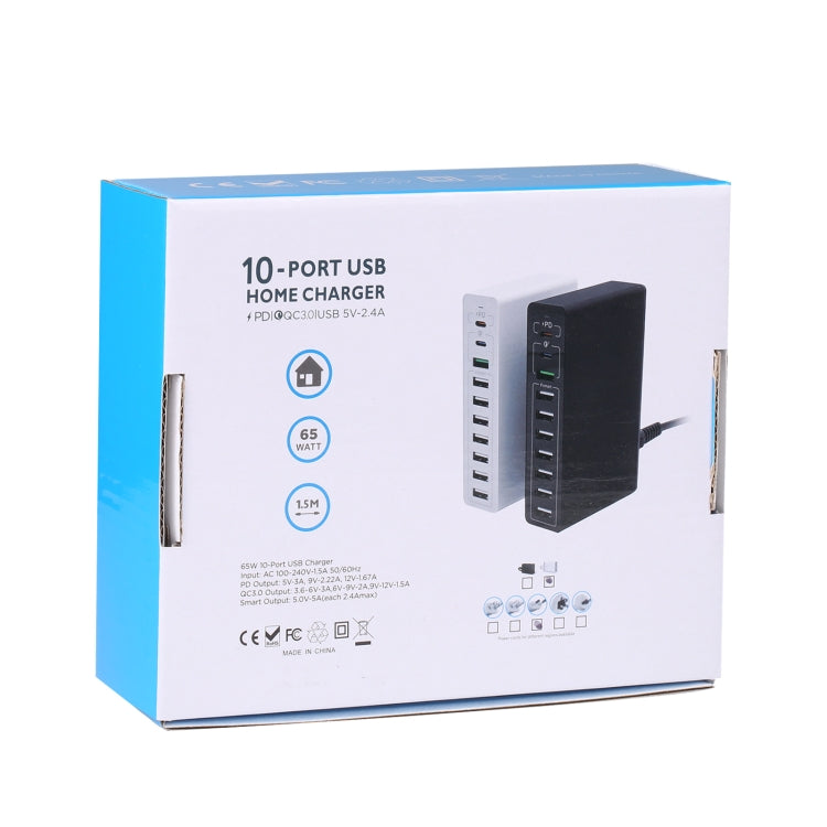 MFT-03Q 10 in 1 65W QC3.0 USB Smart Fast Charger, Plug Type:US Plug(White) - USB Charger by PMC TechLife | Online Shopping South Africa | PMC TechLife | Buy Now Pay Later Mobicred