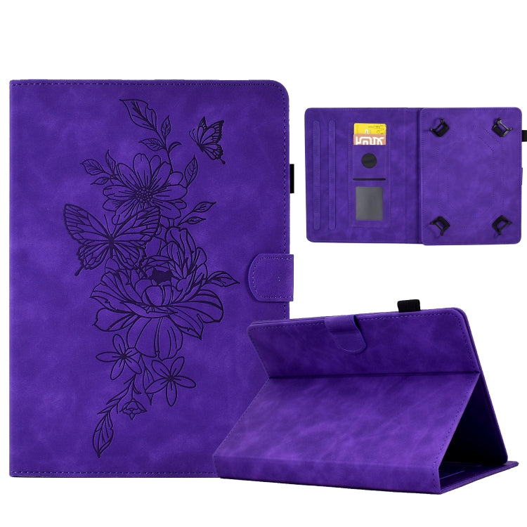 For 8 inch Tablets Peony Butterfly Embossed Leather Tablet Case(Purple) - 8 inch by PMC TechLife | Online Shopping South Africa | PMC TechLife | Buy Now Pay Later Mobicred