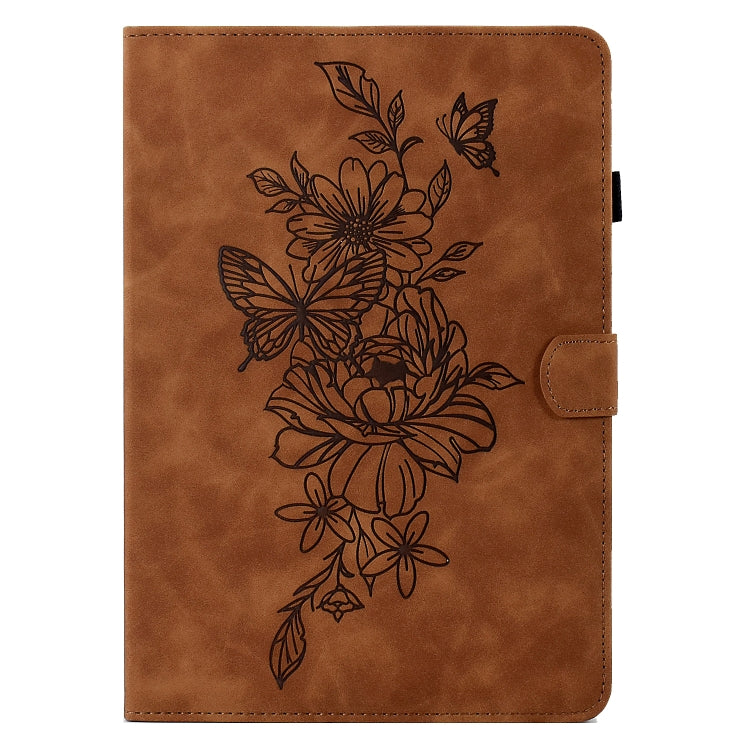 For 10 inch Tablets Peony Butterfly Embossed Leather Tablet Case(Brown) - 10 - 11 inch by PMC TechLife | Online Shopping South Africa | PMC TechLife | Buy Now Pay Later Mobicred