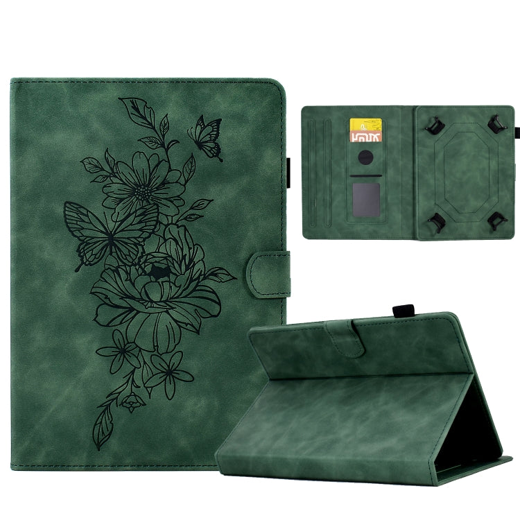 For 10 inch Tablets Peony Butterfly Embossed Leather Tablet Case(Green) - 10 - 11 inch by PMC TechLife | Online Shopping South Africa | PMC TechLife | Buy Now Pay Later Mobicred