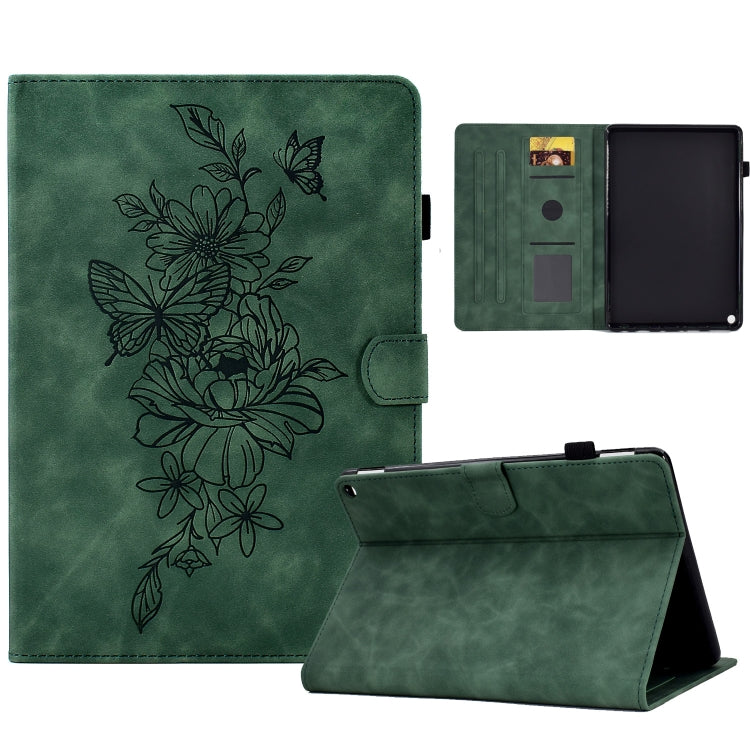 For Amazon Kindle Fire HD10 2021 Peony Butterfly Embossed Leather Smart Tablet Case(Green) - Amazon by PMC TechLife | Online Shopping South Africa | PMC TechLife | Buy Now Pay Later Mobicred