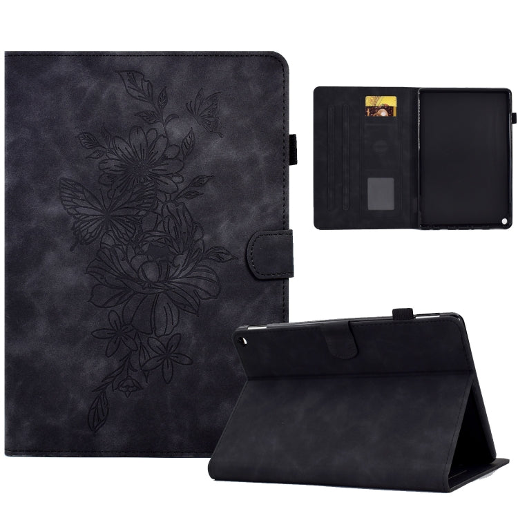 For Amazon Kindle Fire HD10 2021 Peony Butterfly Embossed Leather Smart Tablet Case(Black) - Amazon by PMC TechLife | Online Shopping South Africa | PMC TechLife | Buy Now Pay Later Mobicred