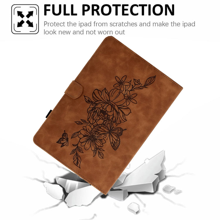 For Amazon Kindle Fire HD8 2022 Peony Butterfly Embossed Leather Smart Tablet Case(Brown) - Amazon by PMC TechLife | Online Shopping South Africa | PMC TechLife | Buy Now Pay Later Mobicred