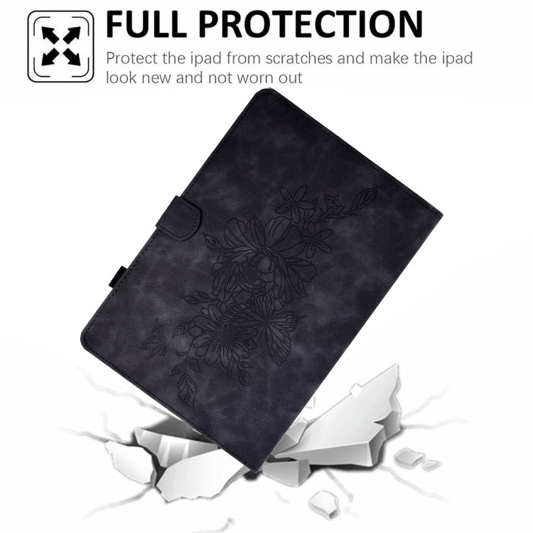 For Amazon Kindle Fire HD8 2022 Peony Butterfly Embossed Leather Smart Tablet Case(Black) - Amazon by PMC TechLife | Online Shopping South Africa | PMC TechLife | Buy Now Pay Later Mobicred