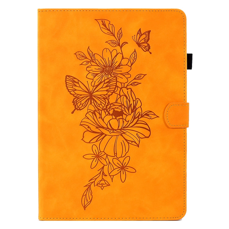For Amazon Kindle Fire 7 2019/2017/2015 Peony Butterfly Embossed Leather Smart Tablet Case(Khaki) - Amazon by PMC TechLife | Online Shopping South Africa | PMC TechLife | Buy Now Pay Later Mobicred