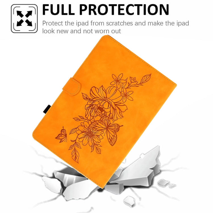For Amazon Kindle Fire 7 2022 Peony Butterfly Embossed Leather Smart Tablet Case(Khaki) - Amazon by PMC TechLife | Online Shopping South Africa | PMC TechLife | Buy Now Pay Later Mobicred