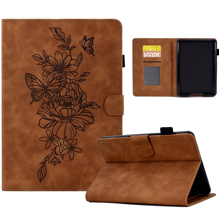 For Amazon Kindle Paperwhite 4/3/2/1 Peony Butterfly Embossed Leather Smart Tablet Case(Brown) - Amazon by PMC TechLife | Online Shopping South Africa | PMC TechLife | Buy Now Pay Later Mobicred