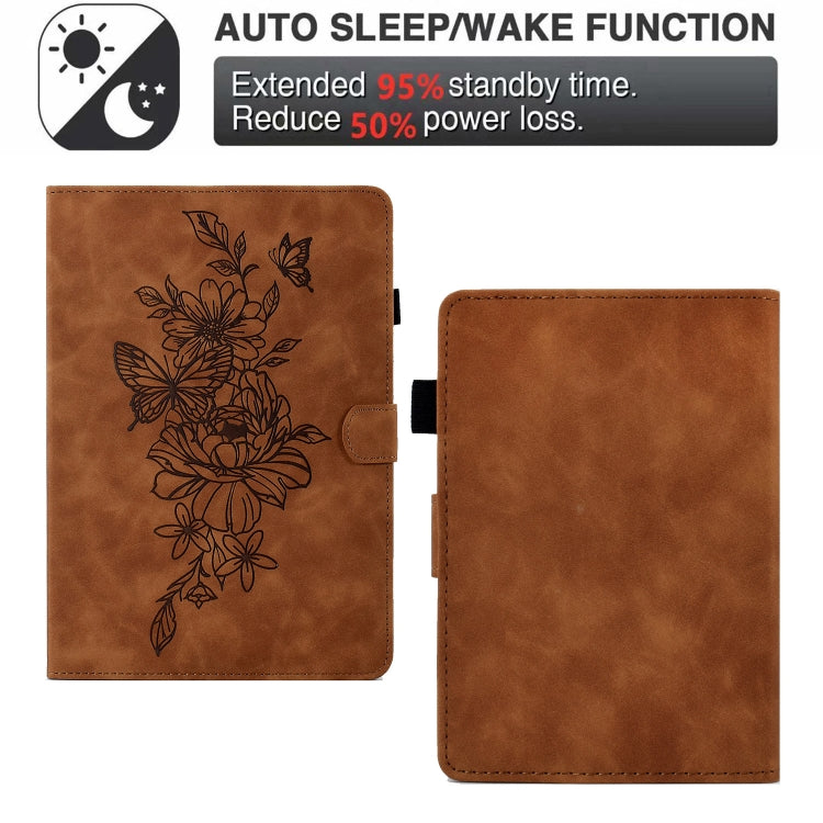 For Amazon Kindle Paperwhite 4/3/2/1 Peony Butterfly Embossed Leather Smart Tablet Case(Brown) - Amazon by PMC TechLife | Online Shopping South Africa | PMC TechLife | Buy Now Pay Later Mobicred