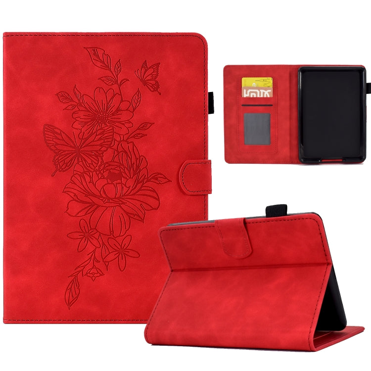 For Amazon Kindle Paperwhite 5 Peony Butterfly Embossed Leather Smart Tablet Case(Red) - Amazon by PMC TechLife | Online Shopping South Africa | PMC TechLife | Buy Now Pay Later Mobicred