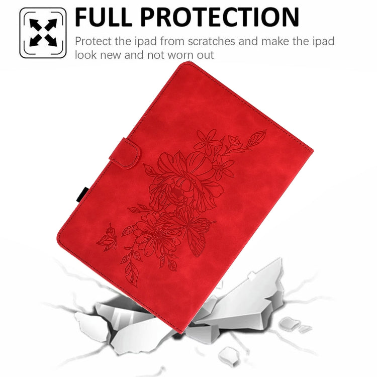 For Amazon Kindle Paperwhite 5 Peony Butterfly Embossed Leather Smart Tablet Case(Red) - Amazon by PMC TechLife | Online Shopping South Africa | PMC TechLife | Buy Now Pay Later Mobicred