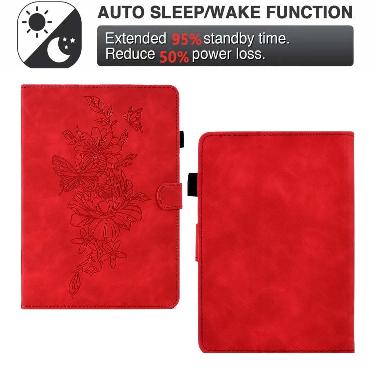 For Amazon Kindle Paperwhite 5 Peony Butterfly Embossed Leather Smart Tablet Case(Red) - Amazon by PMC TechLife | Online Shopping South Africa | PMC TechLife | Buy Now Pay Later Mobicred