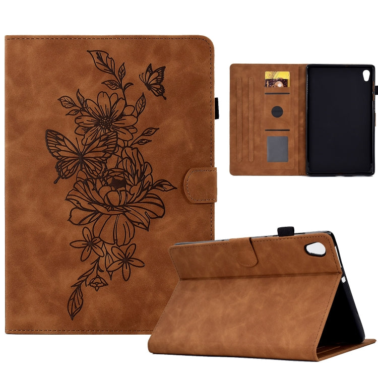 For Lenovo Tab M10 Gen 2 Peony Butterfly Embossed Leather Smart Tablet Case(Brown) - Lenovo by PMC TechLife | Online Shopping South Africa | PMC TechLife | Buy Now Pay Later Mobicred