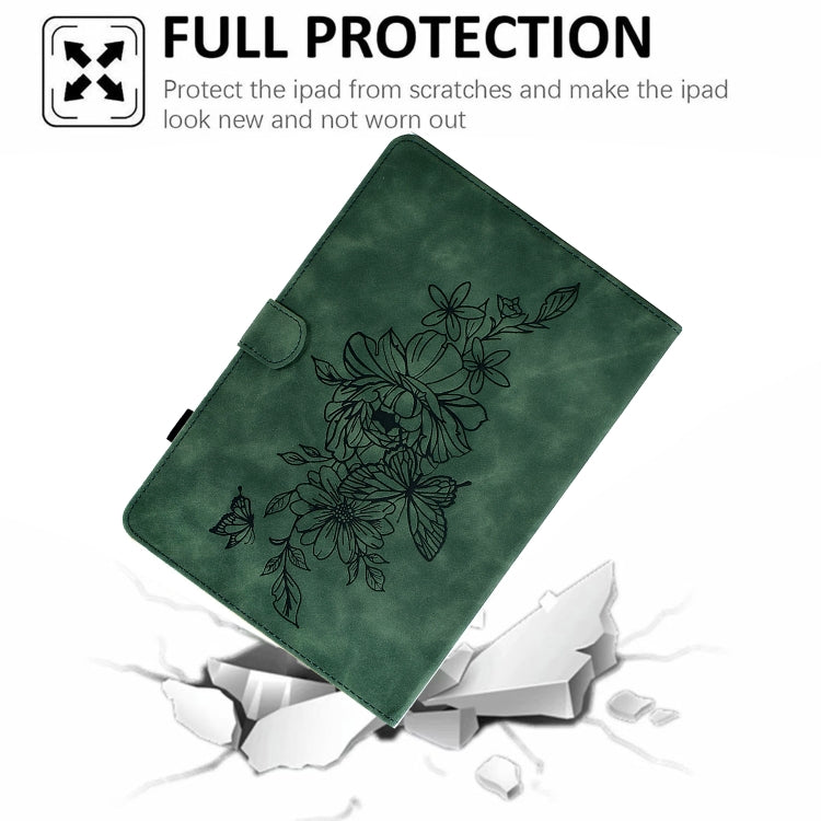 For Lenovo Tab M10 Gen 2 Peony Butterfly Embossed Leather Smart Tablet Case(Green) - Lenovo by PMC TechLife | Online Shopping South Africa | PMC TechLife | Buy Now Pay Later Mobicred