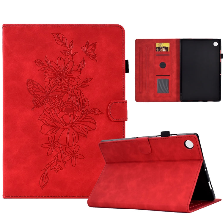For Lenovo Tab M10 Plus Peony Butterfly Embossed Leather Smart Tablet Case(Red) - Lenovo by PMC TechLife | Online Shopping South Africa | PMC TechLife | Buy Now Pay Later Mobicred