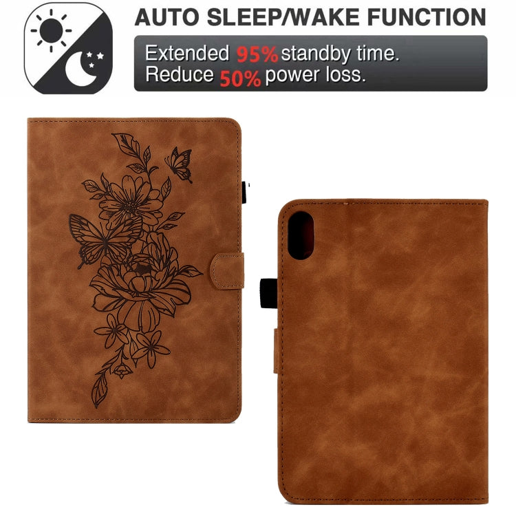 For Lenovo Tab P11 Peony Butterfly Embossed Leather Smart Tablet Case(Brown) - Lenovo by PMC TechLife | Online Shopping South Africa | PMC TechLife | Buy Now Pay Later Mobicred