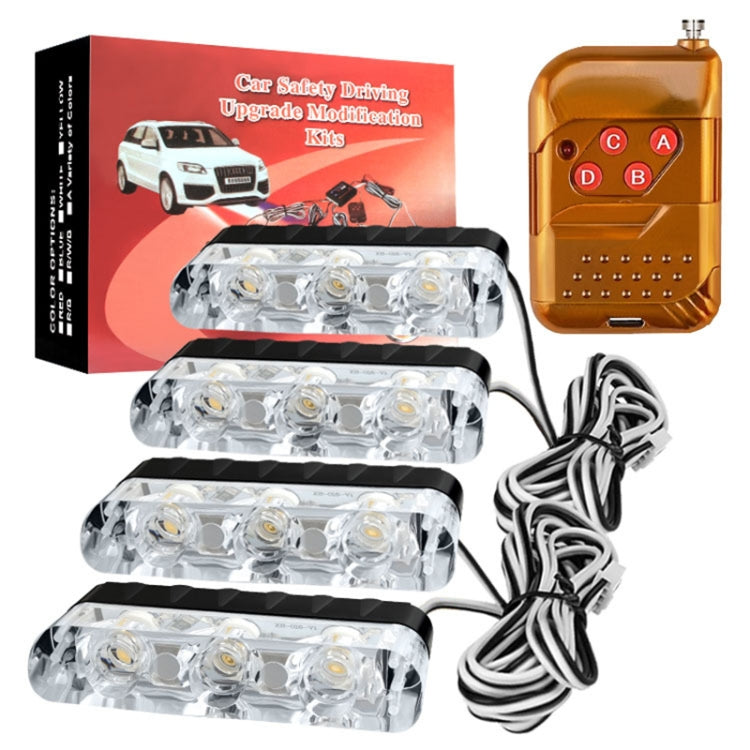 4 in 1 Car 12LEDs Grille Flash Lights Warning Lights with Wireless Remote Control, Color:Yellow White - Warning Lights by PMC TechLife | Online Shopping South Africa | PMC TechLife | Buy Now Pay Later Mobicred