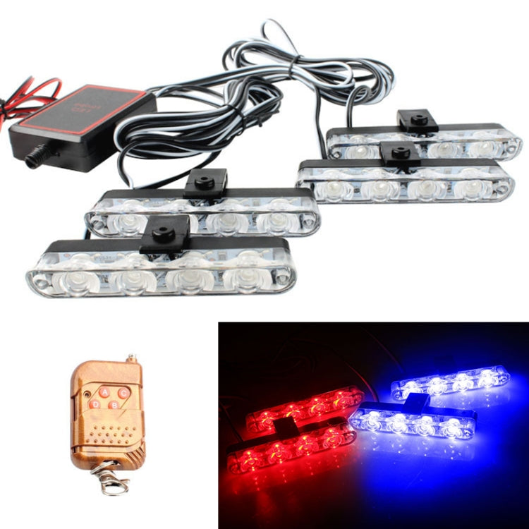 4 in 1 Car 16LEDs Grille Flash Lights Warning Lights with Wireless Remote Control(Red Blue) - Warning Lights by PMC TechLife | Online Shopping South Africa | PMC TechLife | Buy Now Pay Later Mobicred