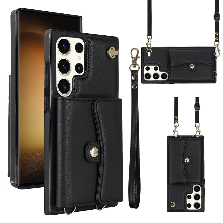 For Samsung Galaxy S23 Ultra 5G RFID Card Slot Leather Phone Case with Long Lanyard(Black) - Galaxy S23 Ultra 5G Cases by PMC TechLife | Online Shopping South Africa | PMC TechLife