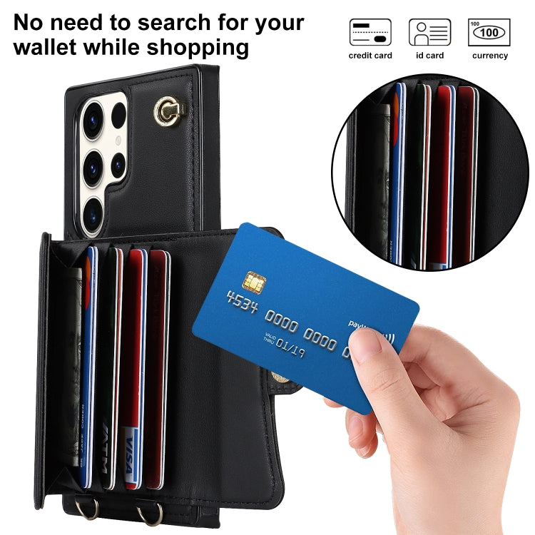 For Samsung Galaxy S23 Ultra 5G RFID Card Slot Leather Phone Case with Long Lanyard(Black) - Galaxy S23 Ultra 5G Cases by PMC TechLife | Online Shopping South Africa | PMC TechLife
