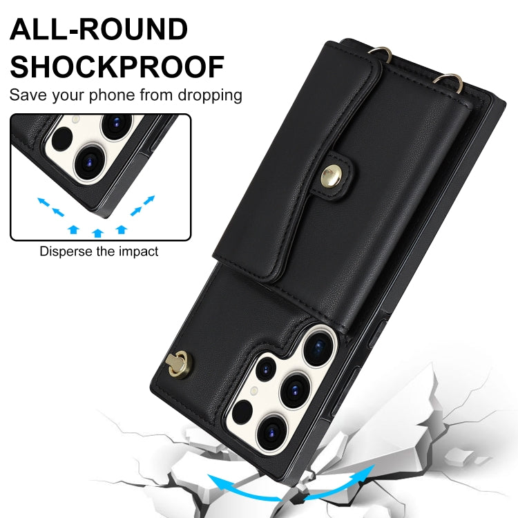 For Samsung Galaxy S23 Ultra 5G RFID Card Slot Leather Phone Case with Long Lanyard(Black) - Galaxy S23 Ultra 5G Cases by PMC TechLife | Online Shopping South Africa | PMC TechLife