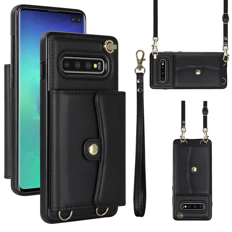 For Samsung Galaxy S10+ RFID Card Slot Leather Phone Case with Long Lanyard(Black) - Galaxy Phone Cases by PMC TechLife | Online Shopping South Africa | PMC TechLife
