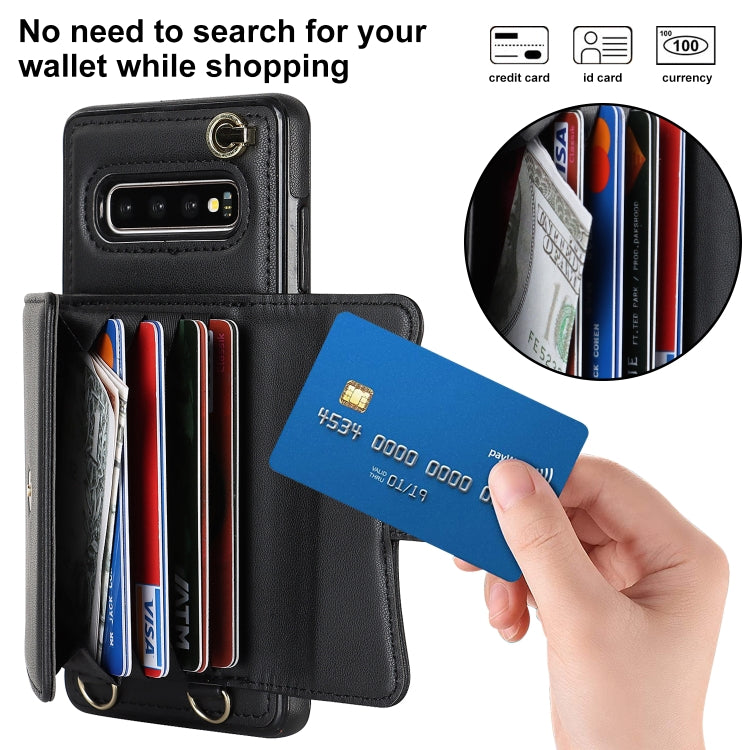 For Samsung Galaxy S10+ RFID Card Slot Leather Phone Case with Long Lanyard(Black) - Galaxy Phone Cases by PMC TechLife | Online Shopping South Africa | PMC TechLife