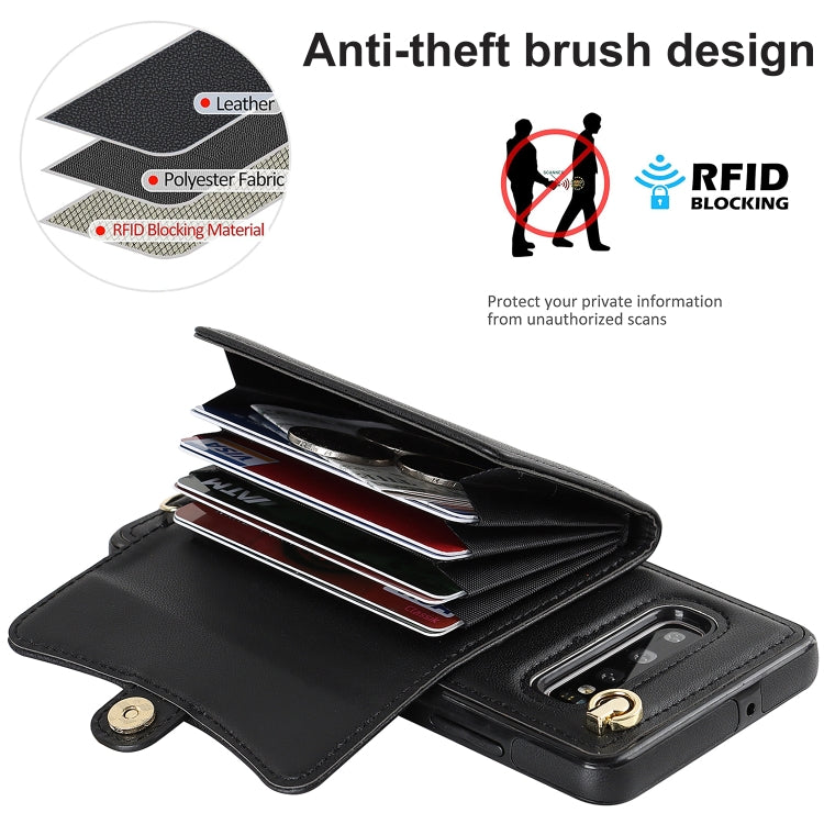 For Samsung Galaxy S10+ RFID Card Slot Leather Phone Case with Long Lanyard(Black) - Galaxy Phone Cases by PMC TechLife | Online Shopping South Africa | PMC TechLife