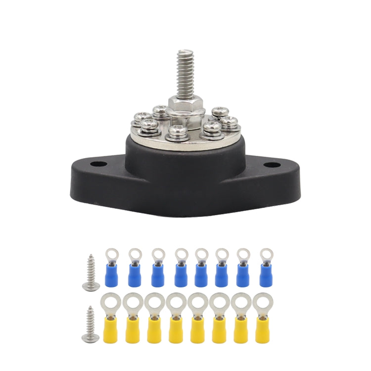 1/4 inch M6 RV Yacht 8-way Terminal Stud with 2 M5x20 Screws + 16pcs Terminals(Black) - Booster Cable & Clip by PMC TechLife | Online Shopping South Africa | PMC TechLife | Buy Now Pay Later Mobicred
