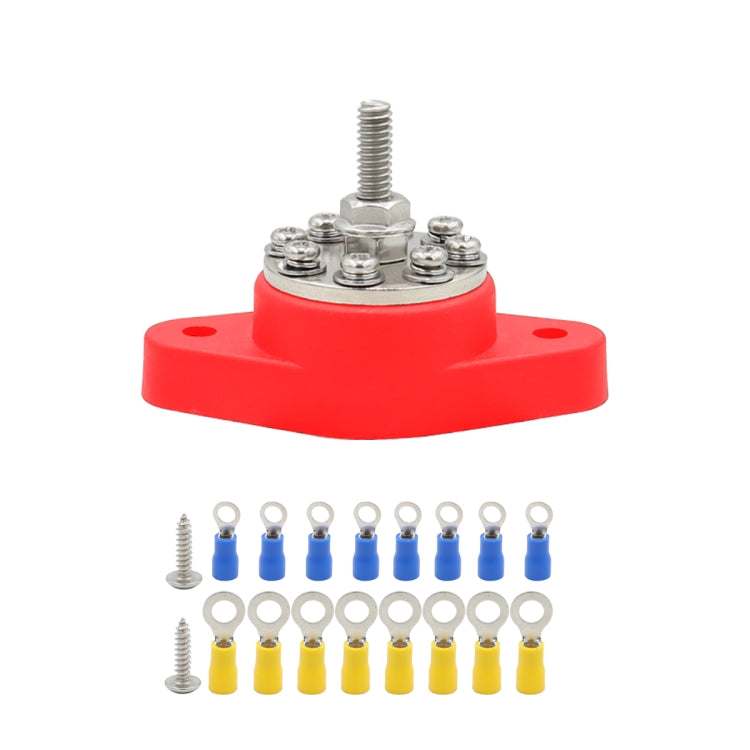 1/4 inch M6 RV Yacht 8-way Terminal Stud with 2 M5x20 Screws + 16pcs Terminals(Red) - Booster Cable & Clip by PMC TechLife | Online Shopping South Africa | PMC TechLife | Buy Now Pay Later Mobicred