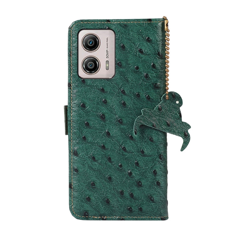 For Motorola Moto G53 5G / G13 / G23 Ostrich Pattern Genuine Leather RFID Phone Case(Green) - Motorola Cases by PMC TechLife | Online Shopping South Africa | PMC TechLife | Buy Now Pay Later Mobicred