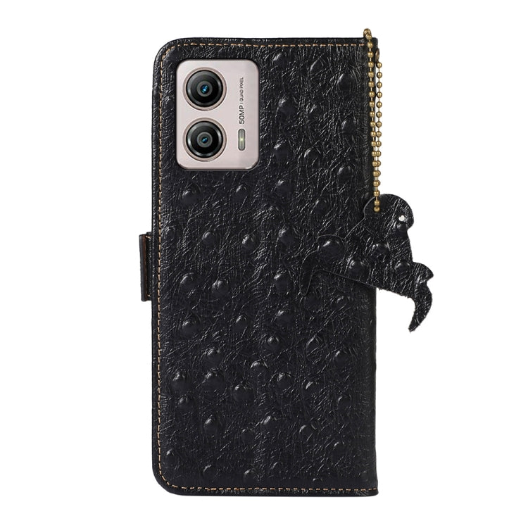 For Motorola Moto G53 5G / G13 / G23 Ostrich Pattern Genuine Leather RFID Phone Case(Black) - Motorola Cases by PMC TechLife | Online Shopping South Africa | PMC TechLife | Buy Now Pay Later Mobicred