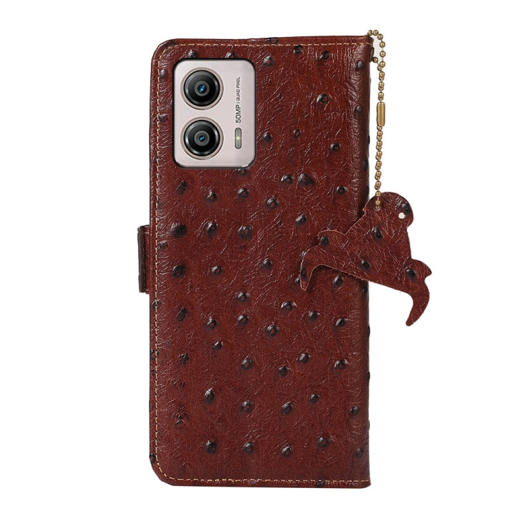 For Motorola Moto G53 5G / G13 / G23 Ostrich Pattern Genuine Leather RFID Phone Case(Coffee) - Motorola Cases by PMC TechLife | Online Shopping South Africa | PMC TechLife | Buy Now Pay Later Mobicred