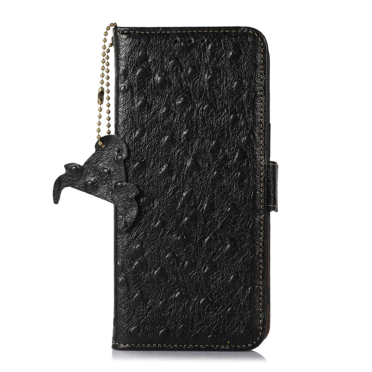 For Motorola Moto G73 5G Ostrich Pattern Genuine Leather RFID Phone Case(Black) - Motorola Cases by PMC TechLife | Online Shopping South Africa | PMC TechLife | Buy Now Pay Later Mobicred