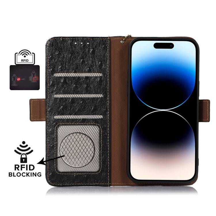 For Motorola Moto G73 5G Ostrich Pattern Genuine Leather RFID Phone Case(Black) - Motorola Cases by PMC TechLife | Online Shopping South Africa | PMC TechLife | Buy Now Pay Later Mobicred