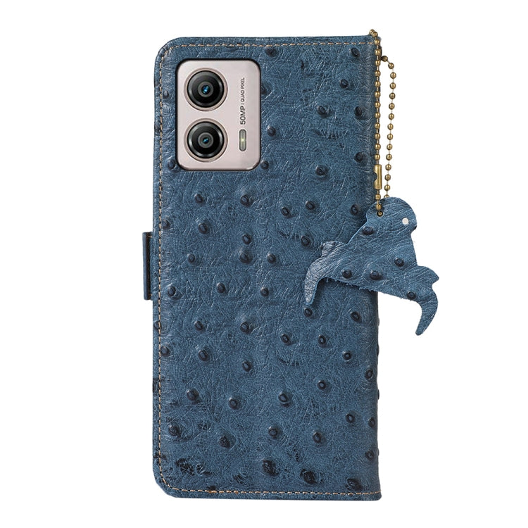 For Motorola Moto G73 5G Ostrich Pattern Genuine Leather RFID Phone Case(Blue) - Motorola Cases by PMC TechLife | Online Shopping South Africa | PMC TechLife | Buy Now Pay Later Mobicred