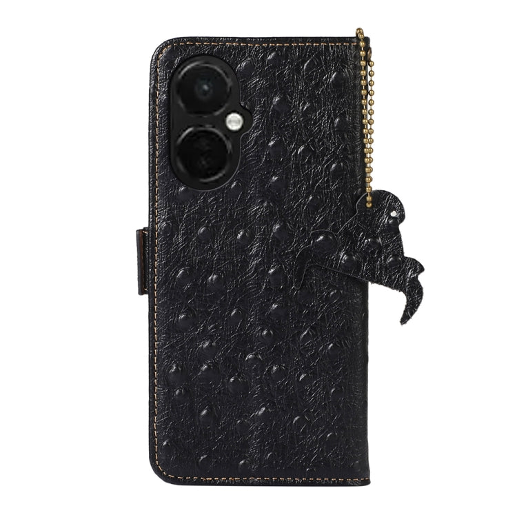 For OnePlus Nord CE 3 Lite Ostrich Pattern Genuine Leather RFID Phone Case(Black) - OnePlus Cases by PMC TechLife | Online Shopping South Africa | PMC TechLife | Buy Now Pay Later Mobicred