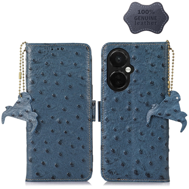 For OnePlus Nord CE 3 Lite Ostrich Pattern Genuine Leather RFID Phone Case(Blue) - OnePlus Cases by PMC TechLife | Online Shopping South Africa | PMC TechLife | Buy Now Pay Later Mobicred