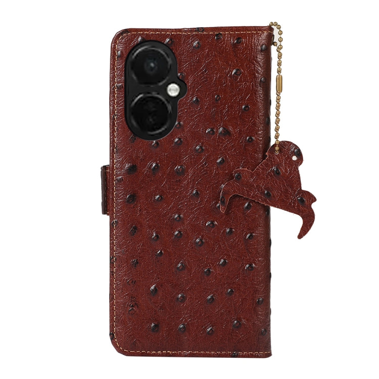 For OnePlus Nord CE 3 Lite Ostrich Pattern Genuine Leather RFID Phone Case(Coffee) - OnePlus Cases by PMC TechLife | Online Shopping South Africa | PMC TechLife | Buy Now Pay Later Mobicred