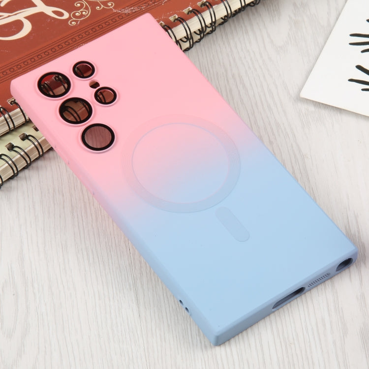 For Samsung Galaxy S22 Ultra 5G Liquid TPU Silicone Gradient MagSafe Phone Case(Pink Blue) - Galaxy S22 Ultra 5G Cases by PMC TechLife | Online Shopping South Africa | PMC TechLife