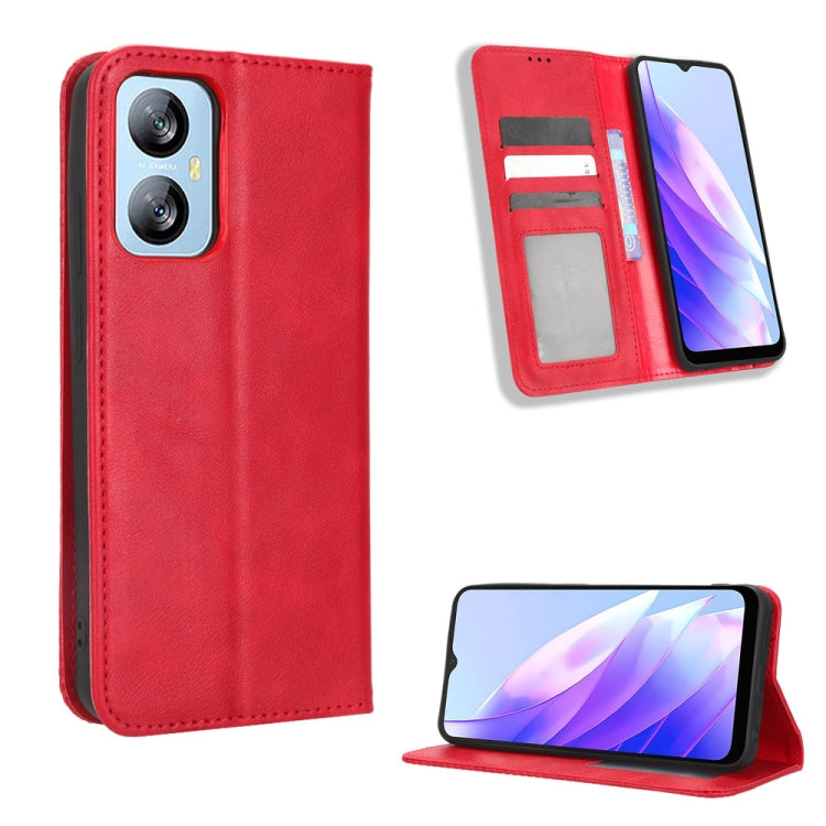 For Blackview A52 Magnetic Buckle Retro Texture Leather Phone Case(Red) - More Brand by PMC TechLife | Online Shopping South Africa | PMC TechLife | Buy Now Pay Later Mobicred