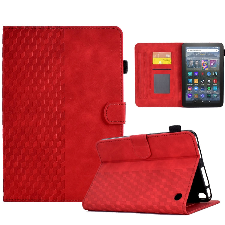 For Amazon Kindle Fire 7 2022 Rhombus Embossed Leather Tablet Case(Red) - Amazon by PMC TechLife | Online Shopping South Africa | PMC TechLife | Buy Now Pay Later Mobicred