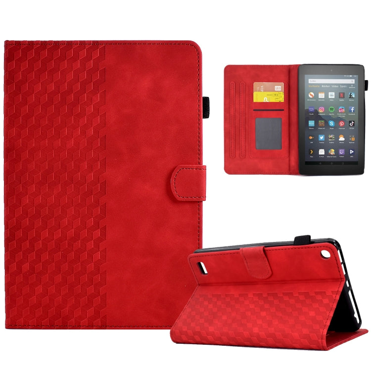 For Amazon Kindle Fire 7 2019 / 2017 / 2015 Rhombus Embossed Leather Tablet Case(Red) - Amazon by PMC TechLife | Online Shopping South Africa | PMC TechLife | Buy Now Pay Later Mobicred