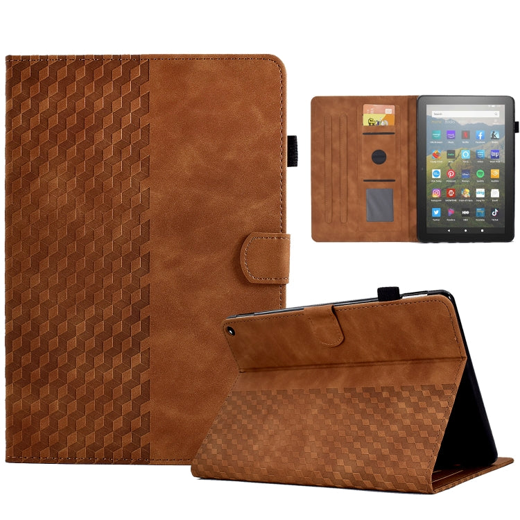 For Amazon Kindle Fire HD10 Plus 2021 Rhombus Embossed Leather Tablet Case(Brown) - Amazon by PMC TechLife | Online Shopping South Africa | PMC TechLife | Buy Now Pay Later Mobicred
