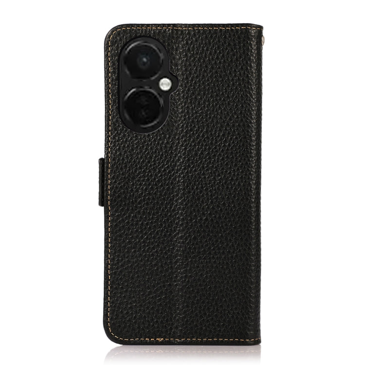 For OnePlus Nord CE 3 KHAZNEH Side-Magnetic Litchi Genuine Leather RFID Phone Case(Black) - OnePlus Cases by PMC TechLife | Online Shopping South Africa | PMC TechLife | Buy Now Pay Later Mobicred