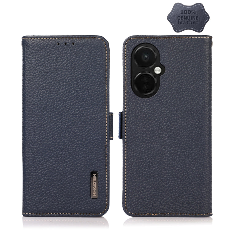 For OnePlus Nord CE 3 KHAZNEH Side-Magnetic Litchi Genuine Leather RFID Phone Case(Blue) - OnePlus Cases by PMC TechLife | Online Shopping South Africa | PMC TechLife | Buy Now Pay Later Mobicred