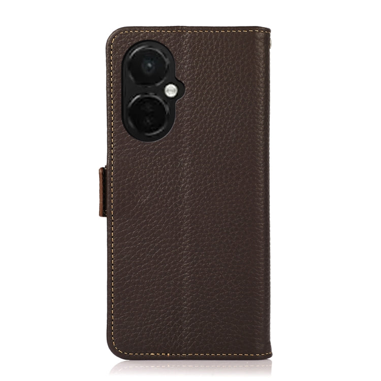 For OnePlus Nord CE 3 KHAZNEH Side-Magnetic Litchi Genuine Leather RFID Phone Case(Brown) - OnePlus Cases by PMC TechLife | Online Shopping South Africa | PMC TechLife | Buy Now Pay Later Mobicred