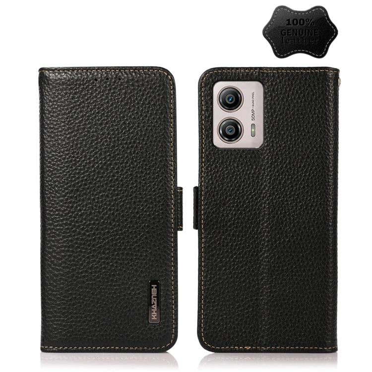 For Motorola Moto G13 / G23 / G53 5G KHAZNEH Side-Magnetic Litchi Genuine Leather RFID Phone Case(Black) - Motorola Cases by PMC TechLife | Online Shopping South Africa | PMC TechLife | Buy Now Pay Later Mobicred